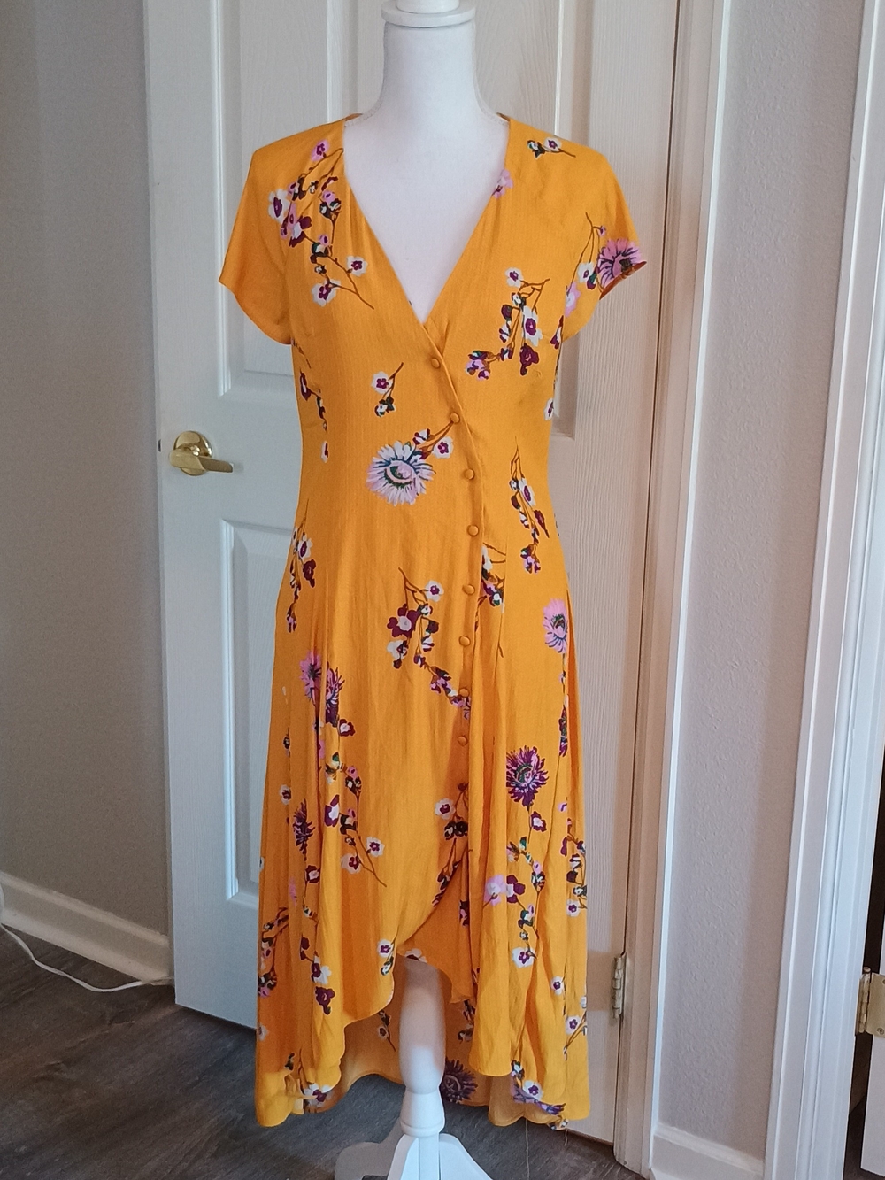 Free People Mustard Yellow Floral Wrap Maxi Dress
